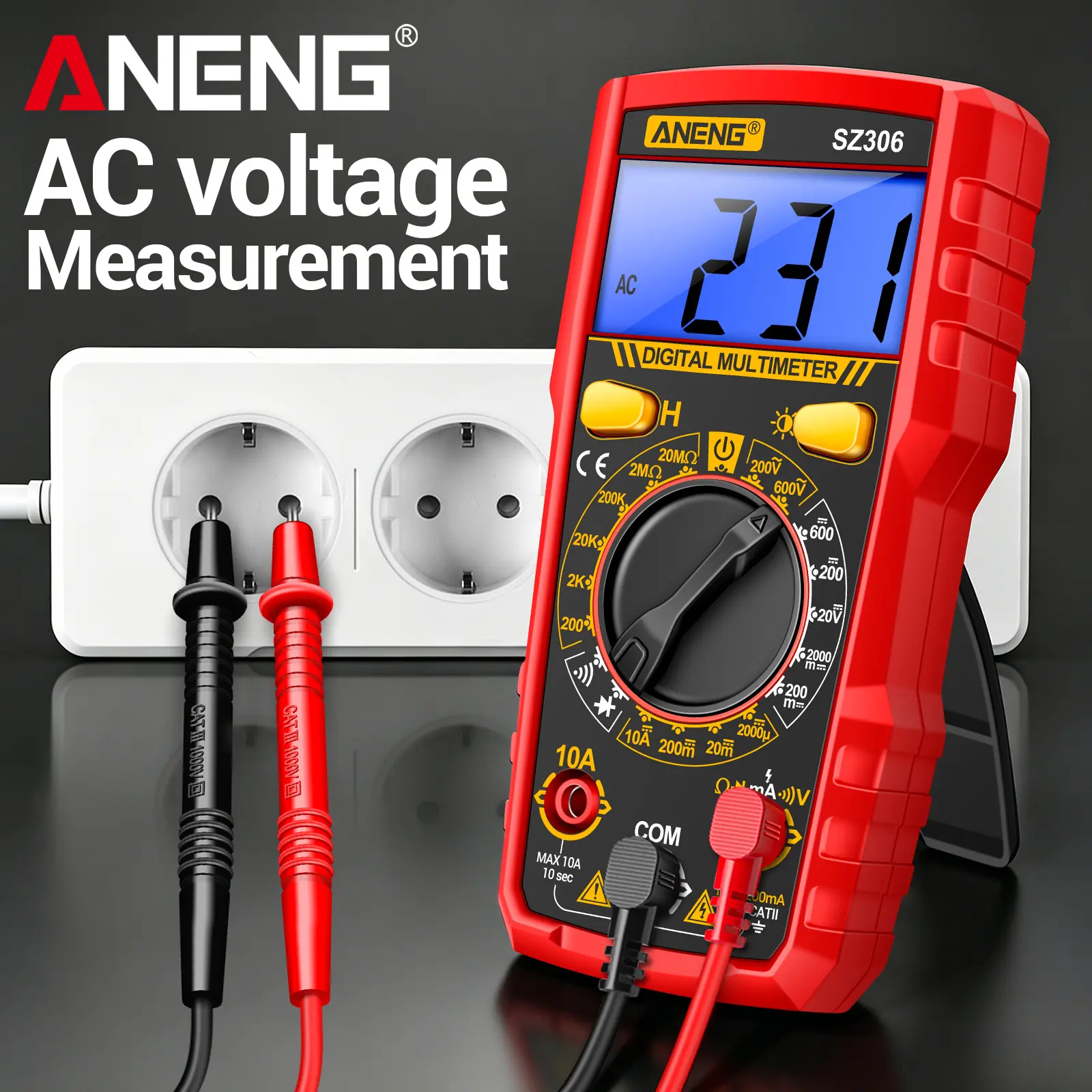 ANENG SZ306 Professional Smart Digital Multimeter, Non-Contact Voltage Detection (NCV), Pen-style Probe, 600 VAC, 20 MΩ, F250 mA/250 V, AC/DC Voltage, DC Current, Resistance, Diode Test, Continuity Buzzer