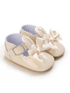 Baby Girl's Bow Decorated Flat Shoes, Baby Walking Shoes, Infant Shoes, Cute Solid Color Princess Shoes for Baby Girls, Breathable Comfortable Non-slip Soft Sole Shoes for Daily Wear, Bowknot Design Shoes