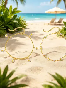Bohemian Pearl Daisy Flower 2pcs Anklet Beach Style Anklet