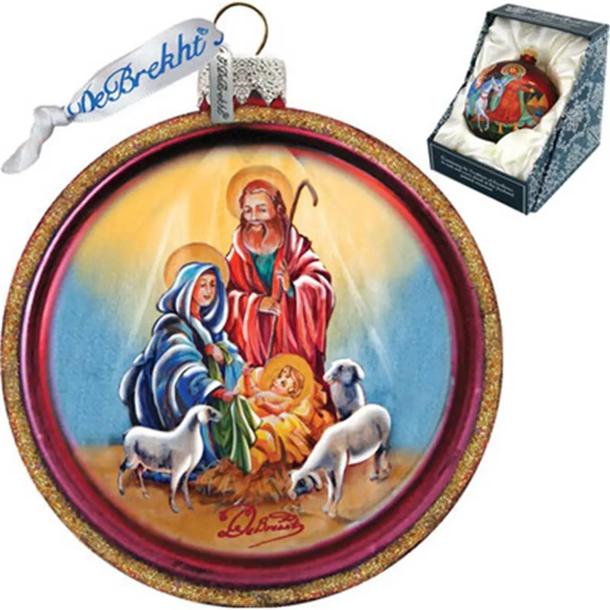 GDeBrekht 764-003 Artistic Satin Nativity Cut Ball Glass Ornament, Festive Tree Decor, Holiday Gift for Home