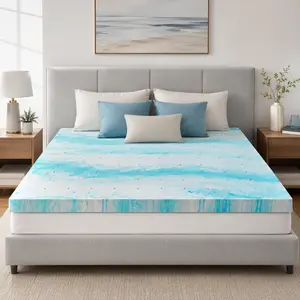 Memory Foam Mattress Topper Queen, 2-Inch Gel Infused Bed Pad for Cooling Comfort, Soft Mattress Pad for Bed, Sofa, RV, Camper, CertiPUR-US Certified, Blue, Pain Relief, Pressure Relief Sleep