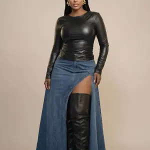 Asymmetric Denim Skirt with cut out Detail