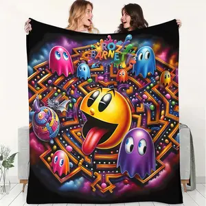 Yellow Pac-Man Retro Arcade-Style Flannel Blanket,Pastel Colors,Soft Fluffy Warm Blanket,Napping Throw Blanket,Outdoor Sports Blanket,Gift Blanket, Suitable Living Room Sofas,Offices,Camping, Travel