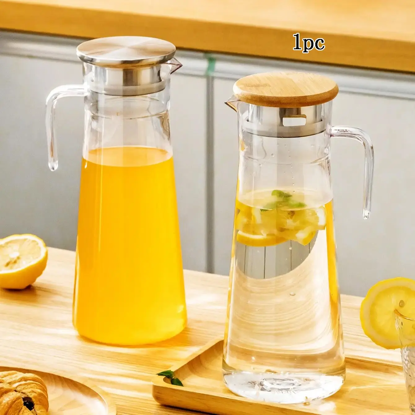 Water Pitcher with Lid, 1 Count Drink Pitcher with Lid, Large Capacity Water Pitcher for Juice, Beer, Bubble Tea, Summer Drinkware, Summer Essentials, Kitchen Accessories, Kitchen Gadgets, Summer for Gift