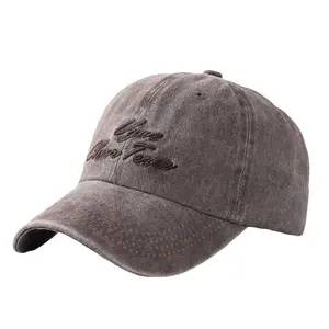 Washed letter embroidery baseball cap, pure cotton denim soft-top sunshade cap, outdoor casual versatile hat