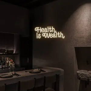 Health Is Wealth Dimmable Neon Sign Wall Decor, Decorative Neon Light, LED Neon Light for Gym, Bedroom, Yoga Room, Studio Decoration, USB Powered, Easy Installation