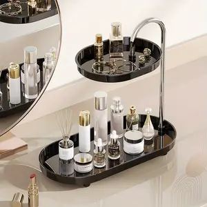 2-Tier Bathroom Countertop Storage Shelf with Perfume Jewelry Organizer - Heavy-Duty Plastic Two-Tier Tray Suitable for Dressing Table, Bedroom, Bathroom - Space-Saving Countertop Shelf