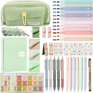 54 count  Study Supplies,  Journaling Kit with Pencil Case, Notebook, No Bleed Highlighters and Pens, Laminated Tabs & , Note Taking Supplies, Valentines Day Gifts for Women,Green
