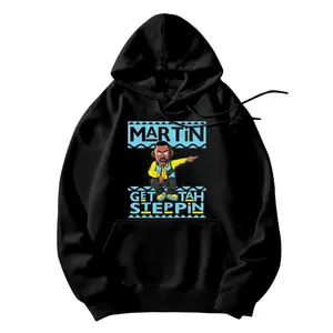 Men's "Martin Get Tah Steppin" Hoodie Trending on TikTok Stylish Retro Streetwear for Fashion Forward Individuals Menswear Vintage Long Sleeve Pullover Black