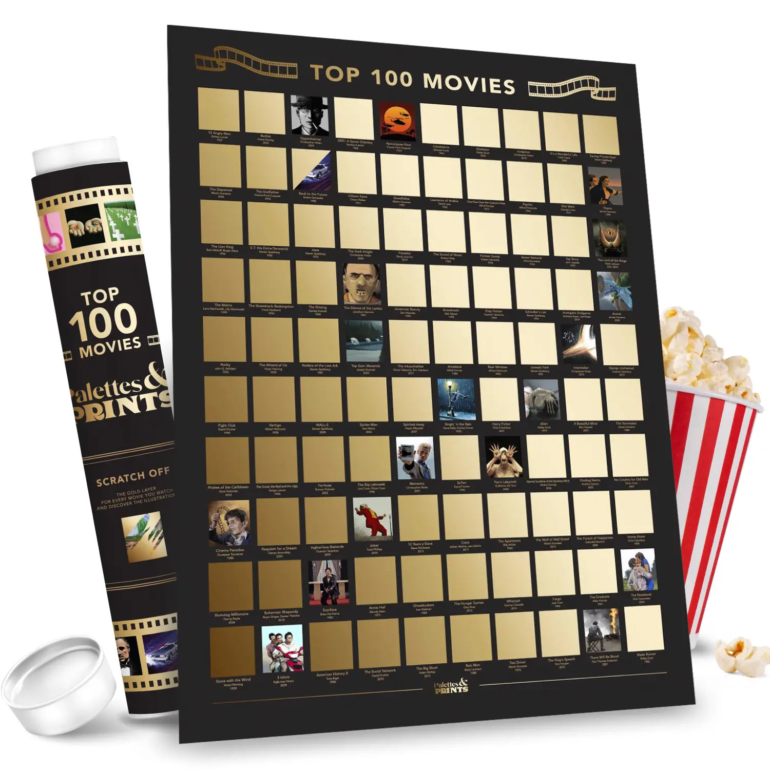 Top 100 Movies Scratch Off Poster by Palettes and Prints - (16.5" x 23.4") Bucket List Wall Decor Gift for Movie Lovers