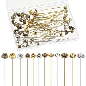 60 Pieces 2.1 Inch Head Pins for Jewelry Making Flower Beads Ball Pins with Clear Box DIY Accessories for Earrings Bracelets, 3 Colors Silver Classic Style