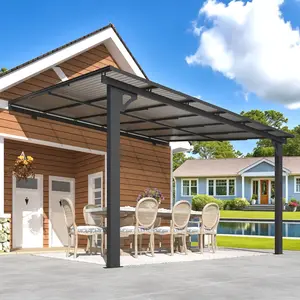 【2 packages arrived at different times】Adjustable Height Outdoor Lean to Gazebo Pergola for Patio, Large Wall-Mounted 8.1-9.8 Ft Hard Top Metal Heavy Duty Metal Awnings Shelter Pergolas and Gazebos Clearance with Roof