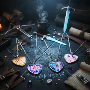K-Pop Demon Slayer-Themed Gemstone Pendant Necklace — A Stylish Heart-Shaped Accessory. An Inspired Anime Gift Idea.