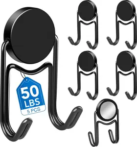 Magnetic Hooks, 50lbs+ 2026 Cruise Cabin Ship Essentials Magnet Hook Heavy Duty Strong Magnets Refrigerator Fridge Hanging for Classroom Beach Vacation Kitchen Home Must Haves 5 Pcs (Black)