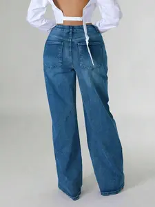 Y2K Grunge Cross Patch Wide Leg Jeans, High Waist Loose Denim Pants For Women