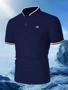 Men's Regular Fit Geometric Print Short Sleeve Buttoned Golf Polo Shirt, Casual Quick Drying Breathable Top for Summer, Fashion Men's Clothes for Daily Wear, Tropical