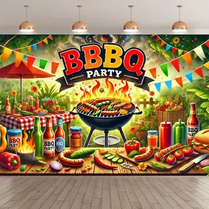 Vibrant BBQ Party Background Banner, Durable Indoor Outdoor Decoration, Perfect for Birthdays Holidays Studio Props Events