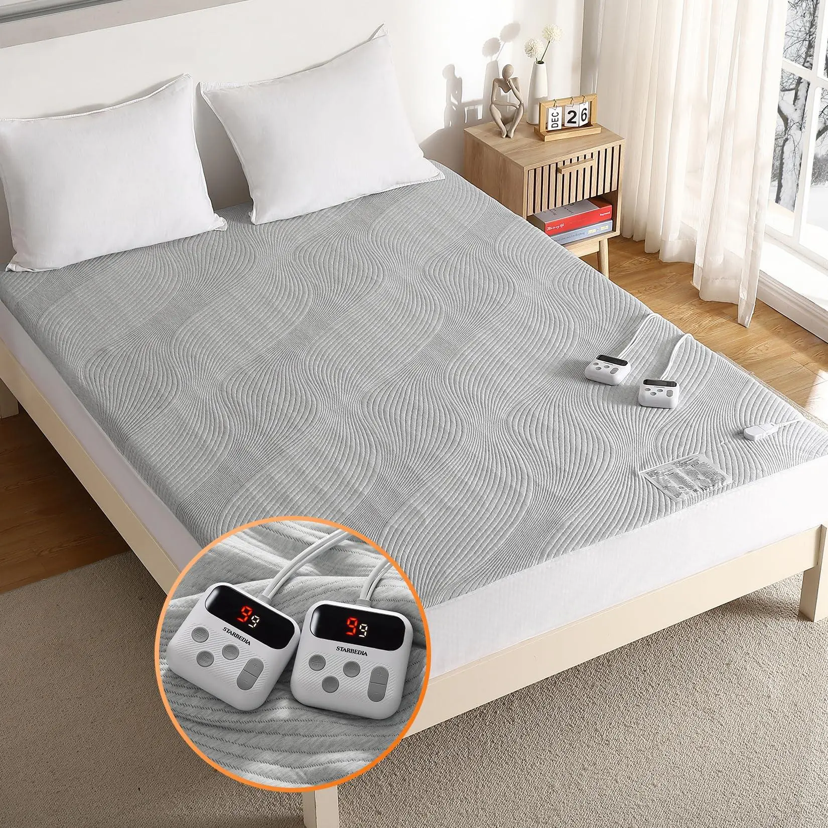 GARVEE Queen Size Dual Control Heated Mattress Pad - Soft, Breathable, 10 Heat Settings, 10-Hour Auto Shut-Off, Deep Pocket Bed Warmer, Overheat Protection