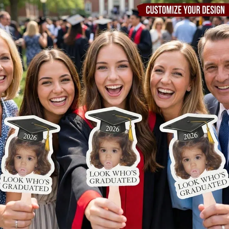 Custom Vintage Childhood Photo Graduation Gift Personalized Graduation Fan, Class Of 2026 Funny Face Prop, Senior Ceremony Hand Fan