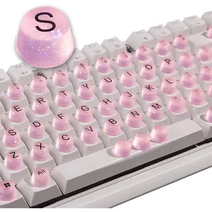 Raised Keyboard Stickers for Long Nails, Bling Keyboard Bubbles for Women with Letters, Soft Silicone Nail Art Typing Keycaps for Desktops (Pink, 64pcs)Gift