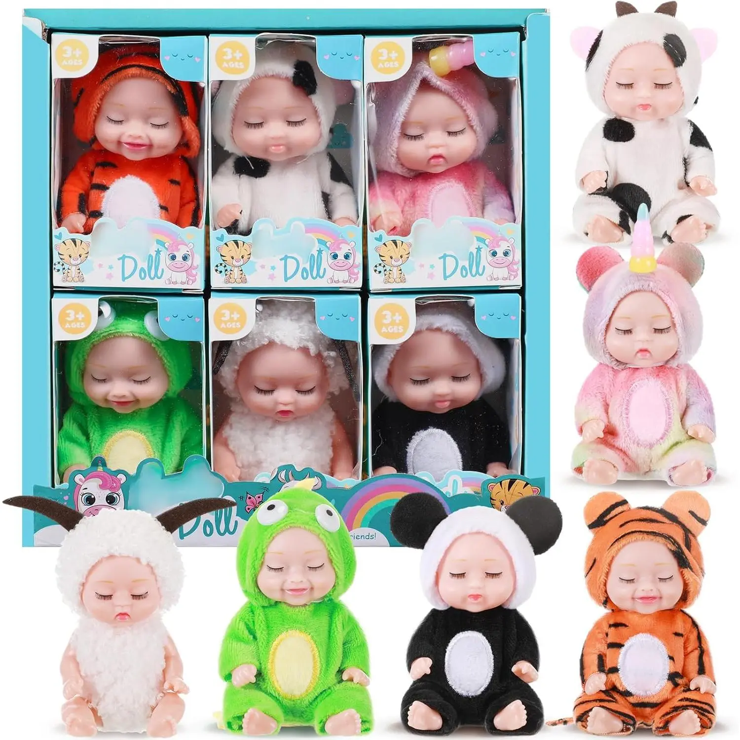 6 Mini Baby Dolls Easter Basket Stuffers – Tiny Reborn Style Cute Baby Doll Gift Set, Realistic Mini Dolls for Girls, Toddlers & Kids, Adorable Holiday Birthday Gifts, Easter Basket Fillers for Children
