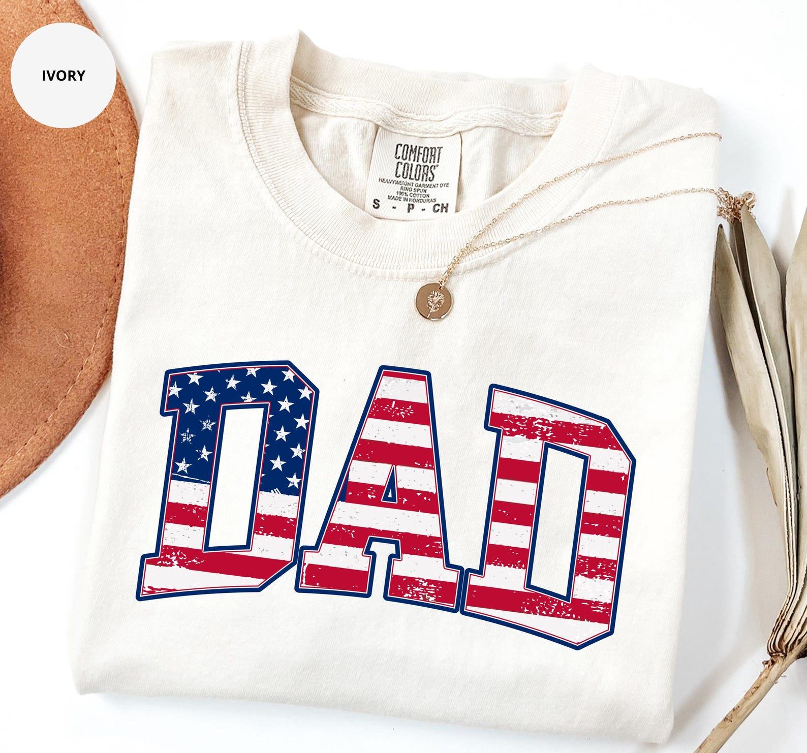 Comfort Colors Dad T-Shirt American Flag Graphic Tee Patriotic Dad Shirt USA Style Father’s Day Gift for Dad Vintage USA Dad Unisex Shirt Casual Wear