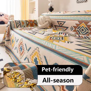 Bohemian Style Six-Color Sofa Cover, Anti-Cat Scratch, Easy Clean, Pet-Friendly, Wrinkle Resistant, Dustproof, Non-Slip, Washable Sofa Slipcover