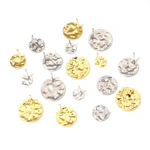 20pcs 6/8/10/12mm 316 Stainless Steel Gold Plated Pin Findings Stud Earring With Hole Connector For DIY Jewelry Making Supplies