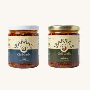 IBARRA’S Chili Garlic Duo – 2 Pack Gourmet Chili Garlic Oil Gift Set with Gold Teaspoon & Recipe Card | Mild, Medium, Extra Hot