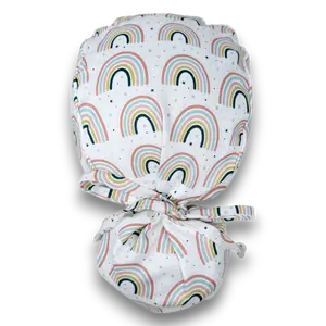 Cute Rainbow Ponytail scrub cap for women with satin lined option by Paradise Caps.
