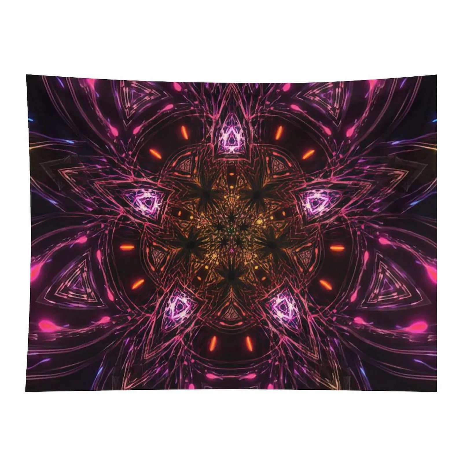 Polyester Anti-Wear Psychedelic Neon Mandala Tapestry, Vibrant Pink-Purple Geometric Flower Art Wall Hanging, Stylish Wall Decor for Aesthetic Home Use, Geometric Floral