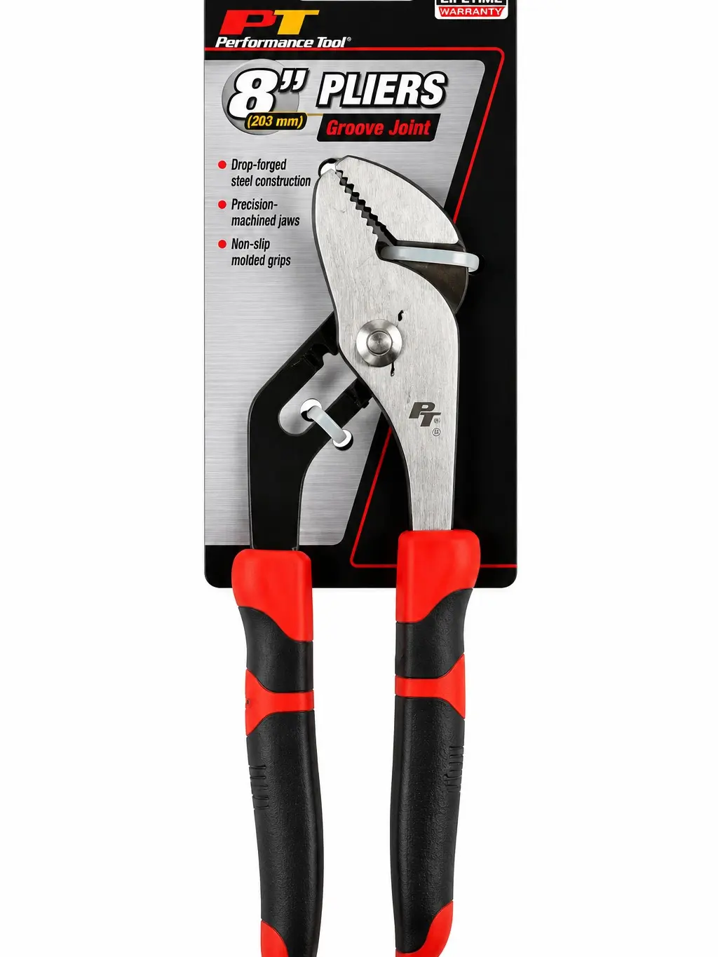 Performance Tool 8-Inches Groove Joint Pliers, Carbon Steel Construction, Adjustable Jaw, Molded Grip for Plumbing Work