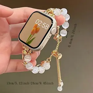 1pc, fashionable cat eye stone bead strap bracelet, small fragrance adjustable buckle, iwatch10 representative strap