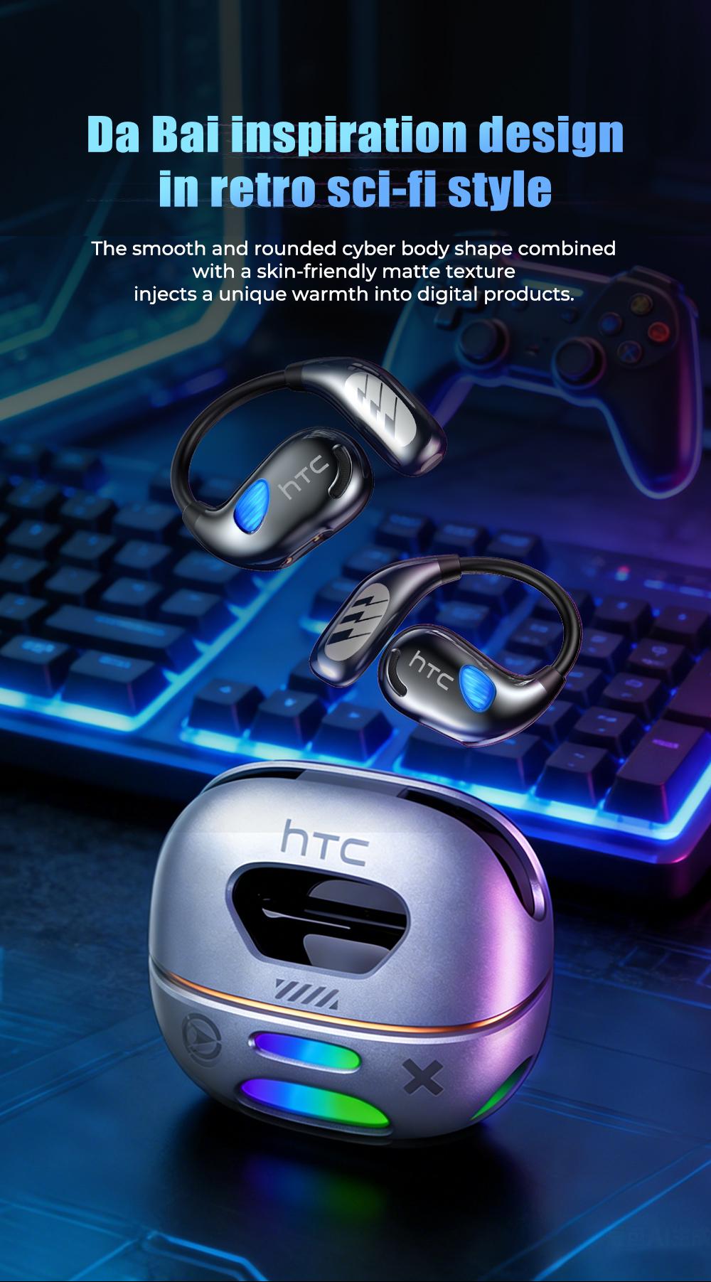 HTC NE69 Wireless Bluetooth Earbuds, Bluetooth 6.0, OWS Earphones , Sports Headphones, Built-in Microphone, Compatible with Android/IOS