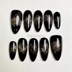 Obsidian Shadow Fade Press-On Nails – Black Gothic Gradient Fake Nails - DarkNailz