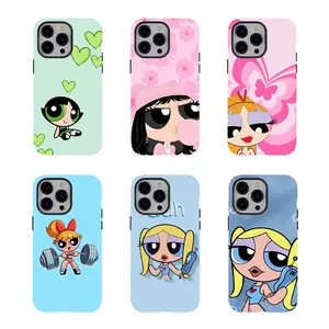 [No magnetic] cute 90s Cartoon Powerpuff Girls Phone Case,Aesthetic durable phone Cover,Y2K Cartoon Print for iPhone 17 16 15 14 13 12 11 8 7 for Samsung Series,Shockproof Protective Dual-Layer design phone case,trending phone Cover,perfect gift for girl