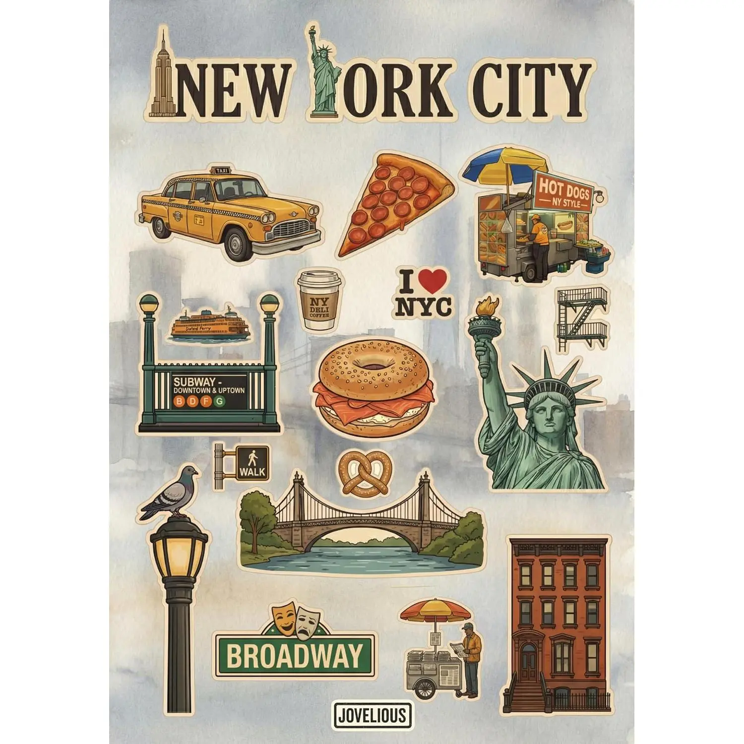 New York City Sticker Sheet, A5 Matte Vinyl Kiss Cut Stickers, Designed in Brooklyn, NYC
