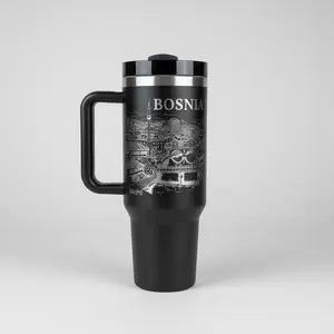Bosnia Cup 40oz Stainless Steel Tumbler with Handle & Straw Laser-Engraved Sarajevo Gift for Him Her Double Wall Insulated Flask Beverage Drinkware
