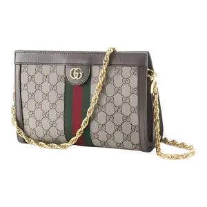 Pre-owned GUCCI GG Canvas Shoulder Bags Supreme Double G Hardware Leather Trim Crossbody Shoulder Bag