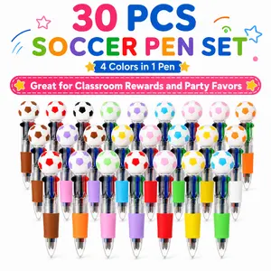MIUVA Back to School Shopping Back to School Supplies  30 Pcs Mini Multicolor Ballpoint Pens 4 in 1 Soccer Ball Topper Kawaii Novelty Pens for Classroom Rewards Party Favors
