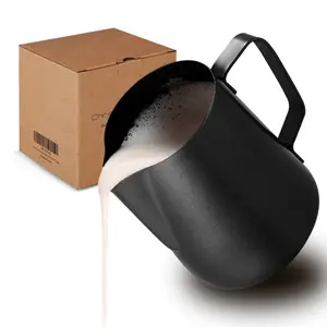 12oz (350ml) Stainless Steel Milk Frothing Pitcher with Teflon Non-Stick Coating, Matte Finish – Professional Latte Art Espresso Steaming Pitcher, Drip-Free Spout, Barista Coffee Accessories for Home & Cafe