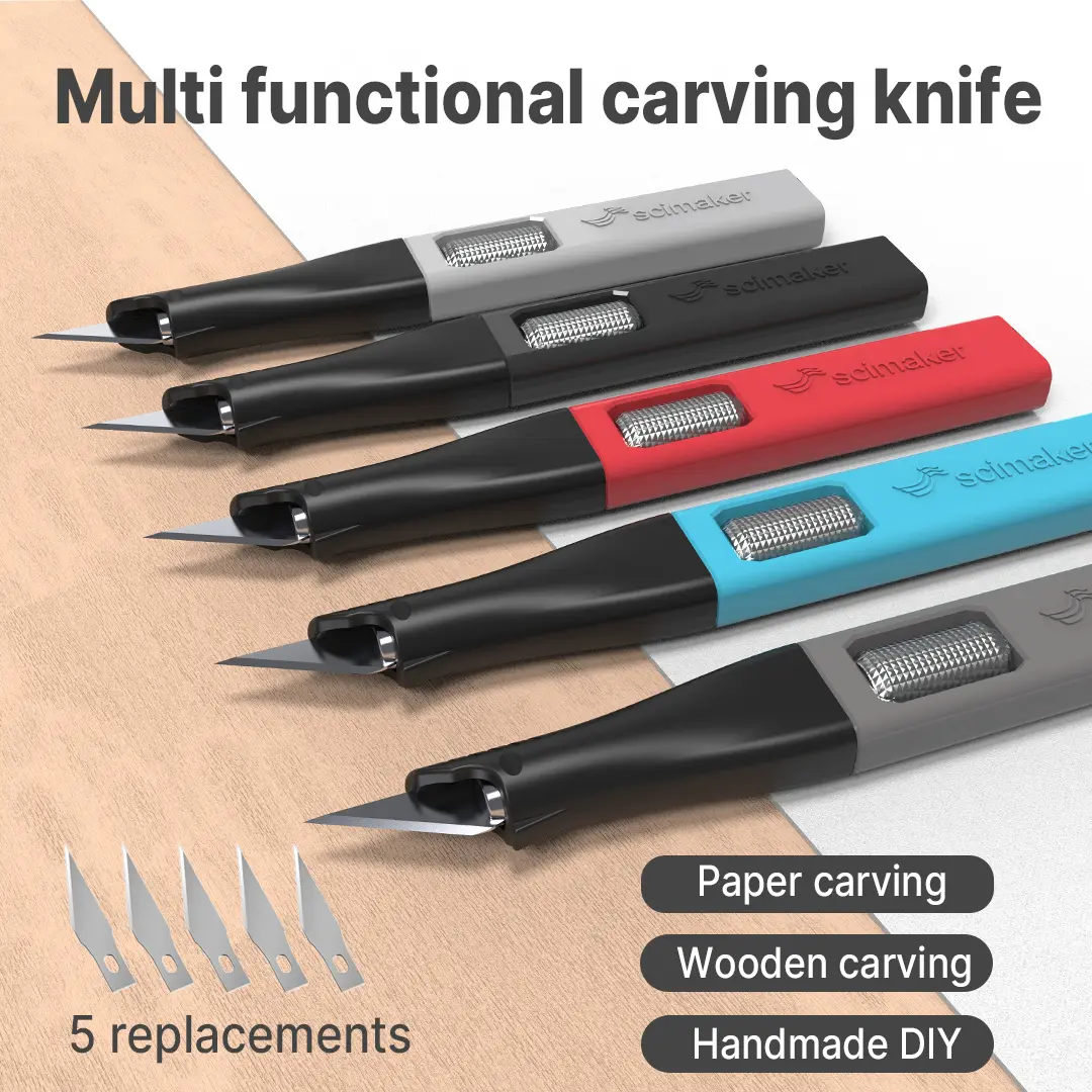 Scimaker Precision Craft Knife Set - Ergonomic Non-Roll Handle, Built-In Blade Storage, Better Control for Paper Crafting, Vinyl, Leather, Wood, Compatible with Standard Replacement Blades