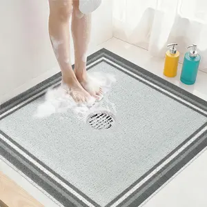 32x32 Inch Extra Large Non-slip Square Shower Mat with Center Drain Hole, Anti-slip Loofah Shower Floor Mats for Inside Shower Stall, Safe Bathroom Mat for Elderly