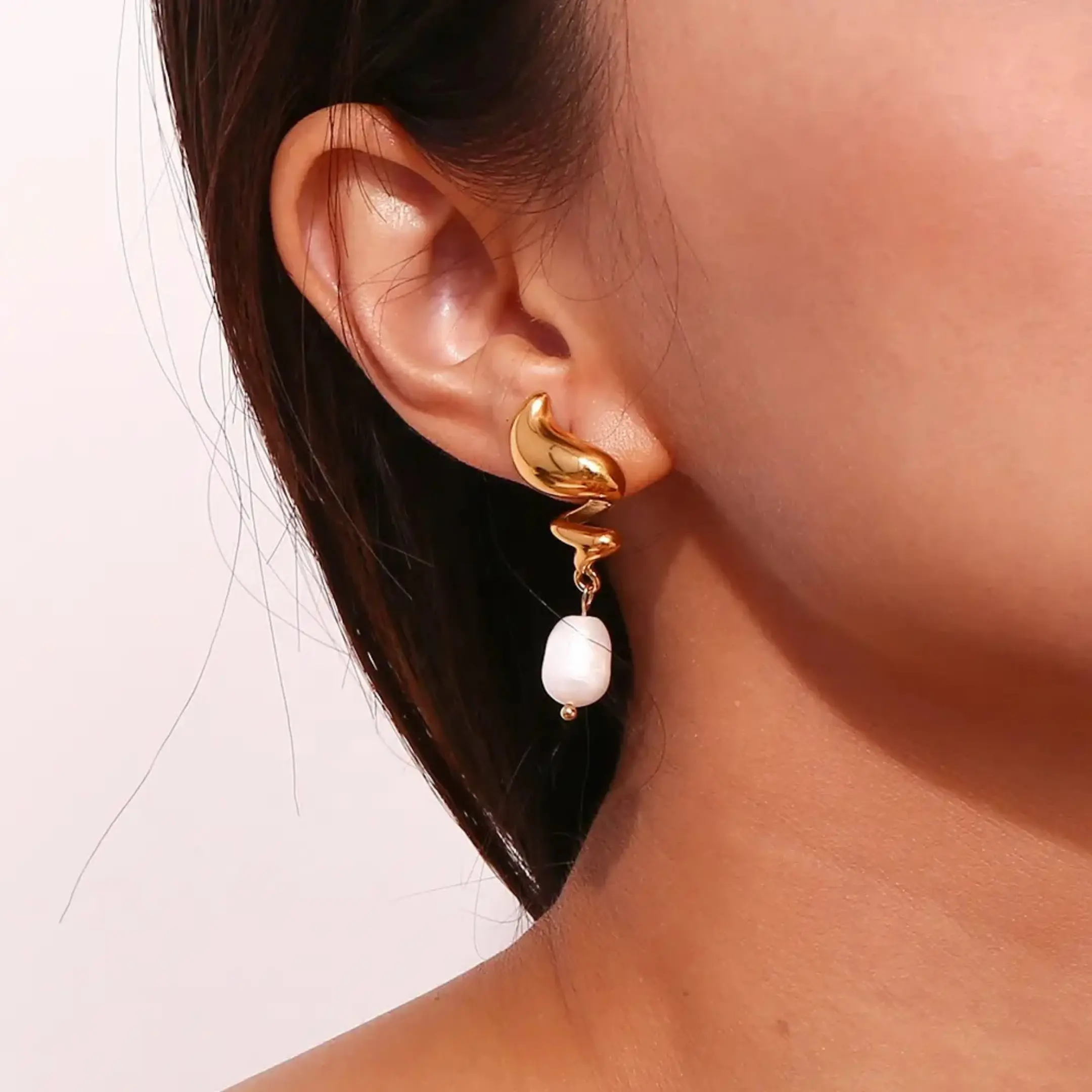 Women's 18k Gold Plated Pearl Drop Earrings, Waterproof, Tarnish Resistant Costume Statement Jewelry