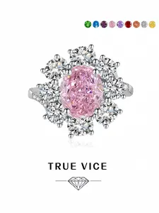 "Pink Oath Garland • Beloved Ring" Fashionable and versatile luxury pink colored diamond ice flower cut ring, sparkling and elegant band. Ideal gift for dates, perfect for daily wear, vacations & banquets.