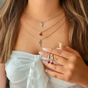 Stainless Steel Personalized Silver Layered 3 Pcs Birthstone Necklaces With Earrings, Custom Birth Stones, Birth Flowers, And Initial