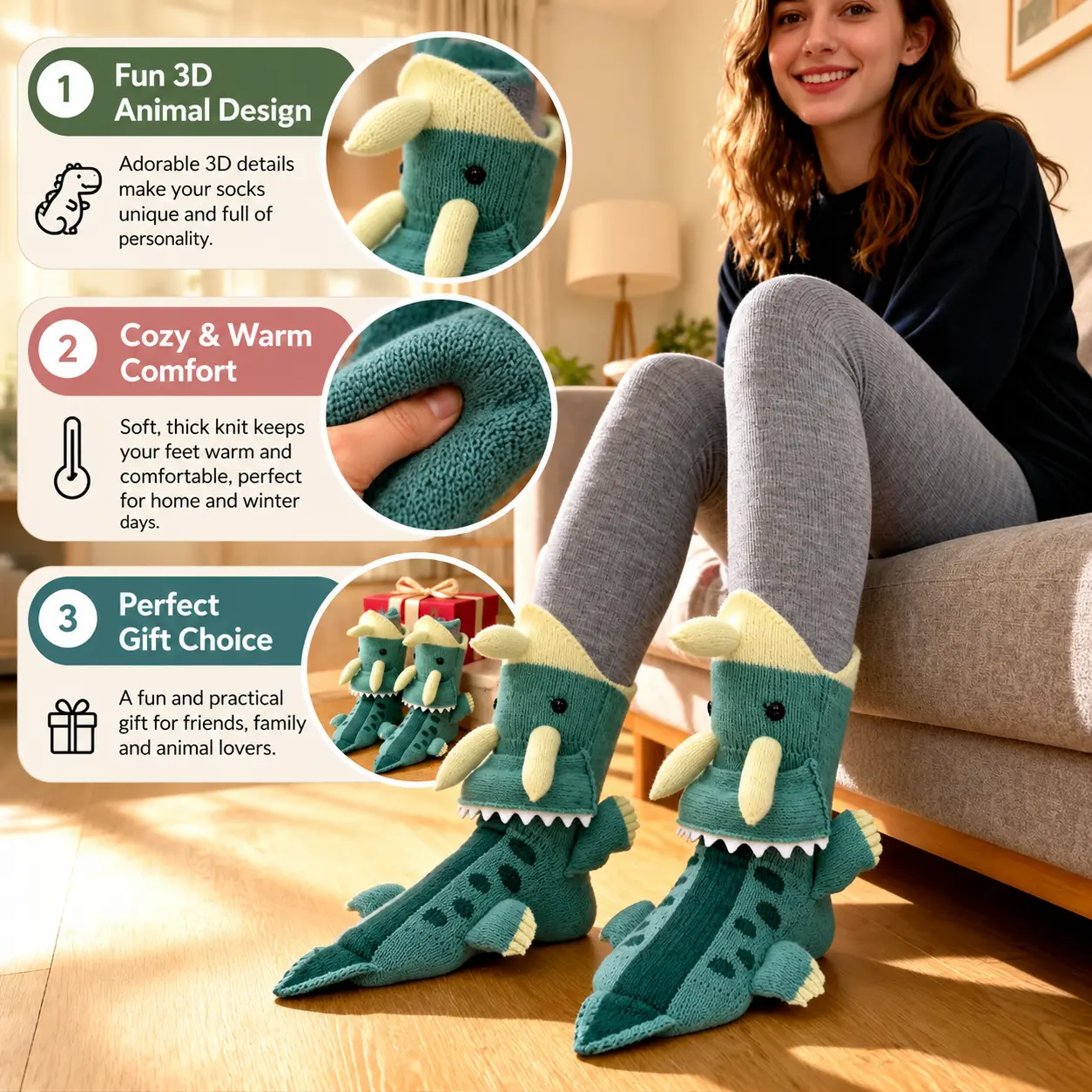 BOFFWAM Cotton Animal Knit Socks - Women's Casual Style, Fit & Comfortable Plush Fuzzy Paw Slipper Socks, Novelty Cartoon Home Gift sohochic