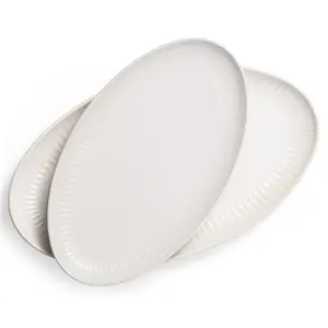 Kook Serving Dishes, Powder White, Oval Shape, Ribbed Rim, Large/Small, Set of 2, Tidal Collection