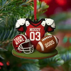 Personalized Football Ornament: Custom Player Uniform Christmas Gift, Christmas Tree Decoration, Decor Home, 2D Flat