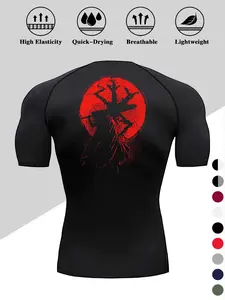 Men's Dragon Print Compression T-Shirt, Activewear T Shirt, Workout Apparel, Quick-Dry Breathable Stretch Fabric, Tight-Fitting Short Sleeve Top for Fitness and Outdoor Activities